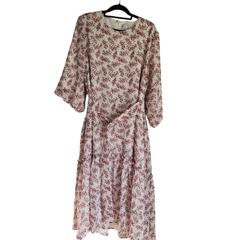 Dainty Jewells 2XL Midi Dress Floral White Pink Belted Modest CottageCore Spring